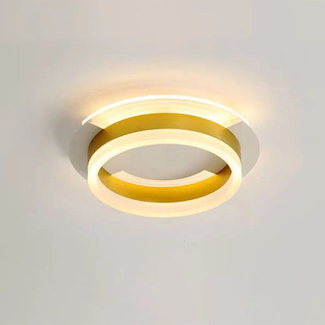 Gold Metallic Led Flushmount Ceiling Light With Warm/White Glow - Contemporary Circular Design
