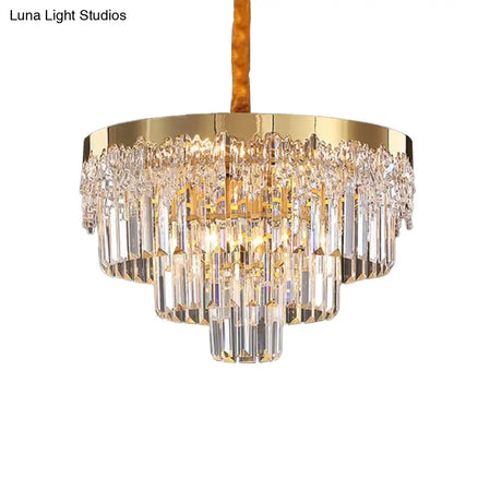 Gold Minimalist 3-Layer Crystal Chandelier - Elegant Bedroom Lighting Fixture