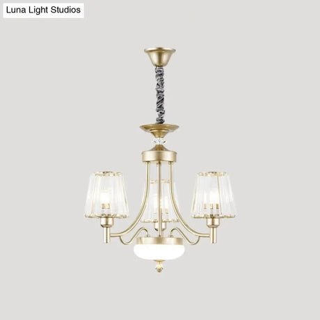 Gold Minimalist Cone Pendant Light With Clear Crystal Blocks - 3/6 Bulbs Perfect For Bedroom