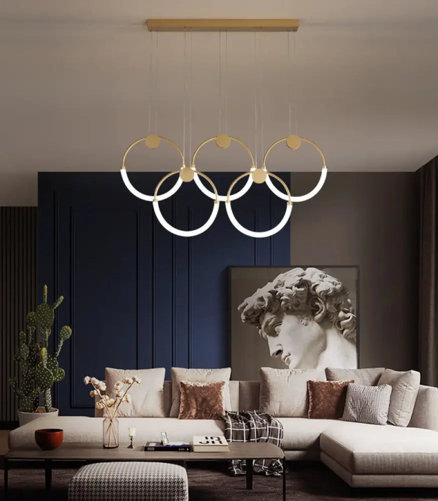 Gold Minimalistic Ring Pendant Led Ceiling Light For Living Room - Acrylic Island Lighting