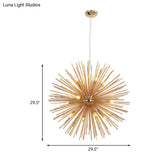 Gold Modern Sea Urchin Hanging Lamp - 12-Light Aluminum Chandelier For Restaurants