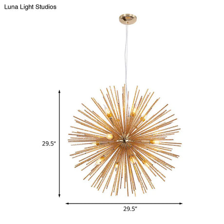 Gold Modern Sea Urchin Hanging Lamp - 12-Light Aluminum Chandelier For Restaurants