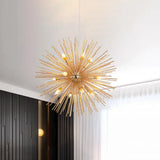Gold Modern Sea Urchin Hanging Lamp - 12-Light Aluminum Chandelier For Restaurants
