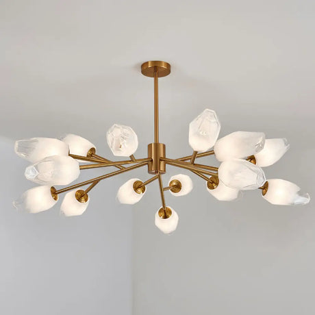 Gold Opal Frosted Glass Bud Pendant Chandelier - Postmodern Ceiling Light (12/15 Heads) 15 /