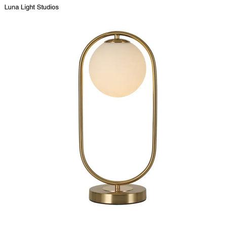 Gold Oval Metal Table Lamp - Luxurious Opaque Glass Night Light For Living Room