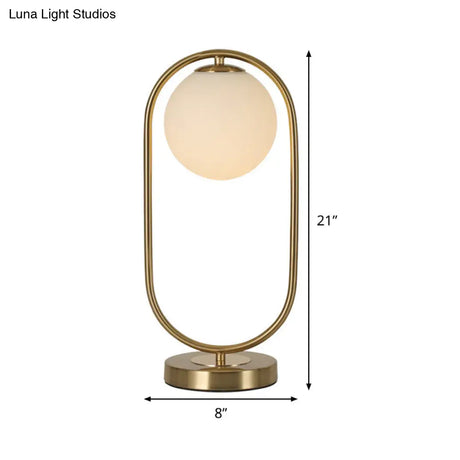 Gold Oval Metal Table Lamp - Luxurious Opaque Glass Night Light For Living Room