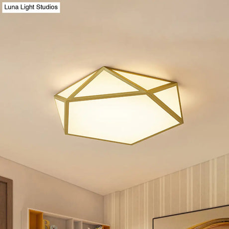 Gold Pentagon Ceiling Light - Nordic Led Flush Mount Lamp For Bedroom Wide 16.5’/20.5
