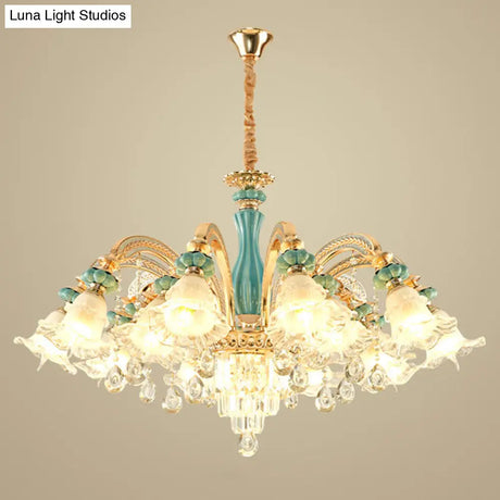 Gold Petal Ceiling Pendant Light With Frosted Glass - Elegant Crystal Chandelier For Living Room