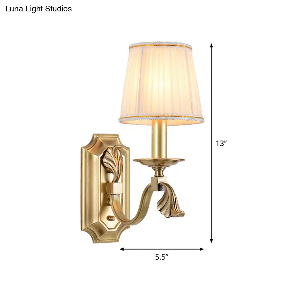 Gold Pleated Cone Wall Sconce With Traditional Style For Living Room