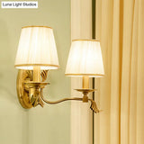 Gold Pleated Cone Wall Sconce With Traditional Style For Living Room