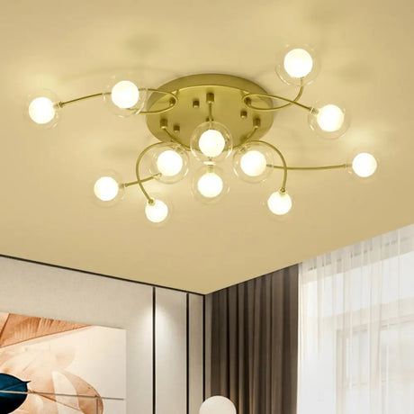 Gold Romantic Metallic Ceiling Light For Living Room Villa - Multi - Head Semi Flush Mount 12 /