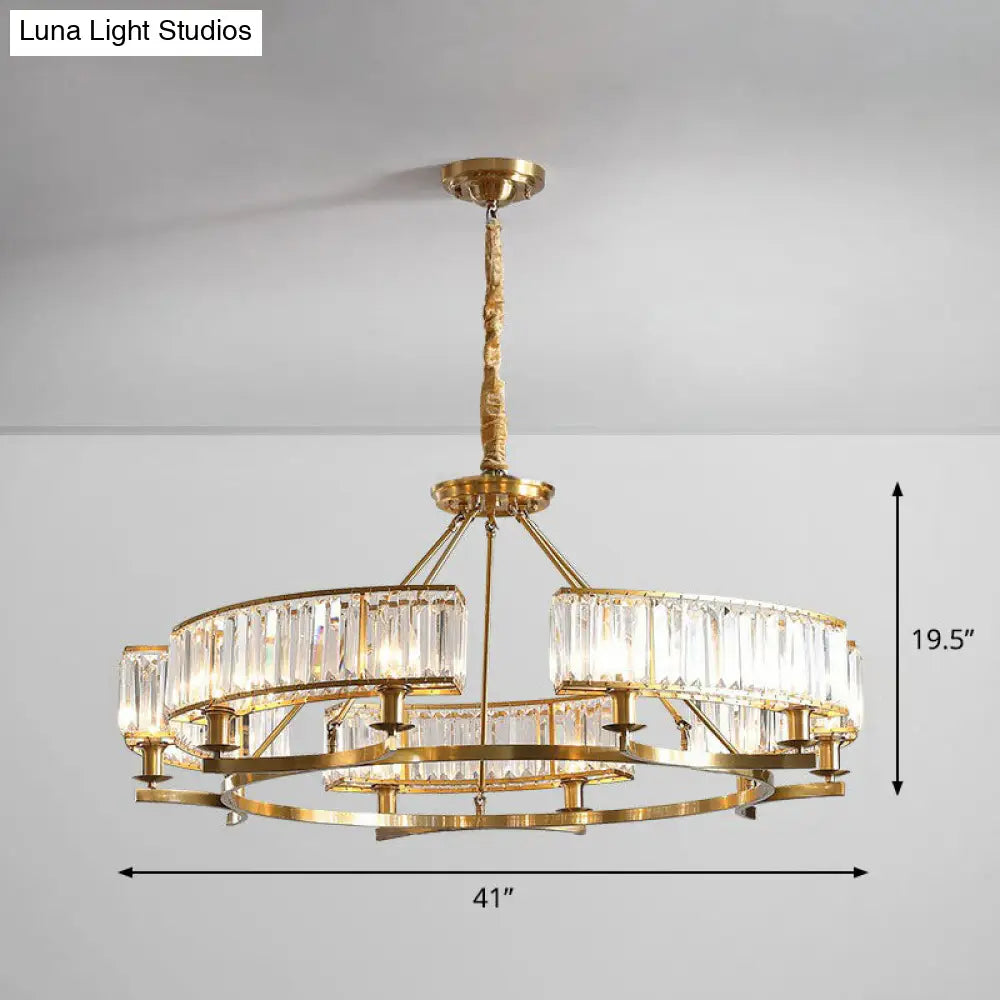 Gold Round Chandelier Pendant Light With Contemporary K9 Crystal For Elegant Living Room Décor