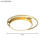 Gold Round Led Flush Mount Ceiling Light - 16.5’/20.5’ Wide Minimalistic Bedroom Lamp With 3