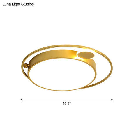 Gold Round Led Flush Mount Ceiling Light - 16.5’/20.5’ Wide Minimalistic Bedroom Lamp With 3