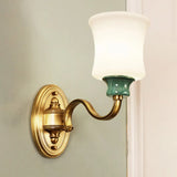 Gold Scalloped/Tapered/Curved Wall Mounted Bedside Light With Fabric/White Glass Shade 1 / C