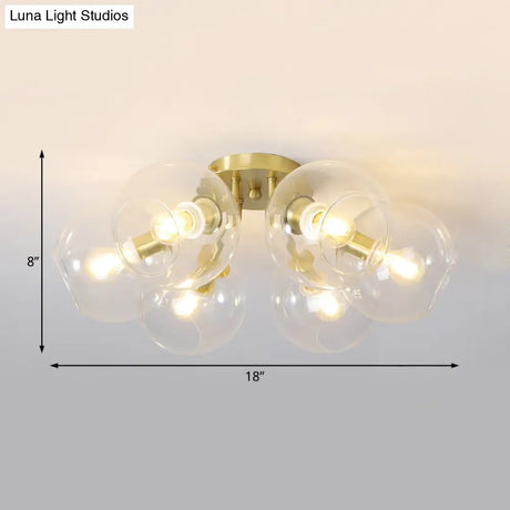 Gold Semi Flush Mount Sphere Light With 6 Led Bulbs