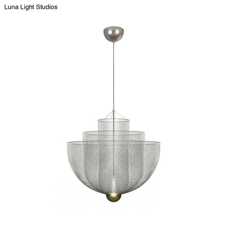 Gold/Silver Wire Mesh Chandelier Pendant Light With Led | Modern Hanging Bowl Design