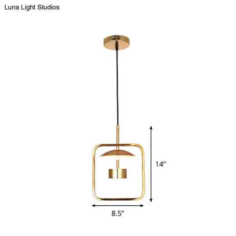 Gold Square-Frame Pendulum Led Ceiling Light With Minimalist Design And Shade/No Shade Option