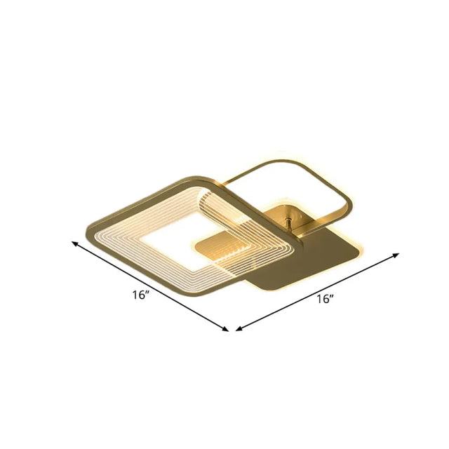 Gold Square Led Flushmount Ceiling Light For Bedroom 16/19.5 W