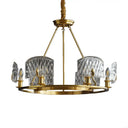Gold Textured Glass Circle Pendant Light - Mid-Century Chandelier With 6/8/10 Lights For Living