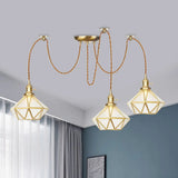Gold Traditional Pendant Light With 2/3/4 Clear Water Glass Diamond Swag Heads 3 /