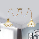 Gold Traditional Pendant Light With 2/3/4 Clear Water Glass Diamond Swag Heads 2 /