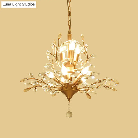 Gold Tree Crystal Pendant Light - Rural 8-Bulb Suspension Chandelier 19.5’/21.5’ High Dining
