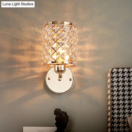 Gold Trellis Wall Sconce Lamp With Crystal Insert Perfect For Living Room