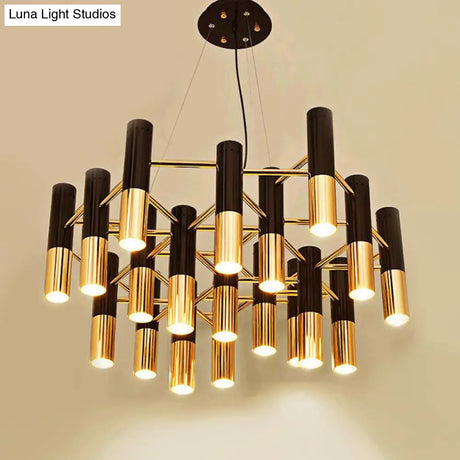Gold Tube Led Chandelier Pendant Light - Post-Modern Metal Fixture For Living Room