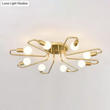 Gold Twisted Arm 8-Head Semi-Flush Metal Ceiling Lamp: Minimalist Lighting For Living Room
