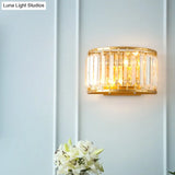 Gold Wall Lamp With Prismatic Crystal Shade - Postmodern Style