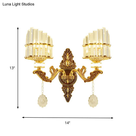 Gold Wall Mount Light Arc Sconce Lamp For Corners - Modern Crystal Block Fixture
