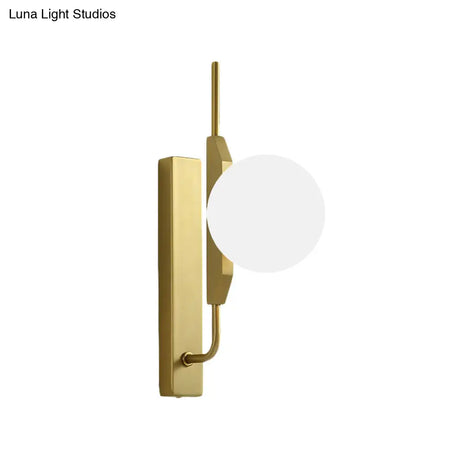 Gold Wall Sconce With White/Amber/Smoke Gray Glass Orb - Modern Bedroom Light Fixture