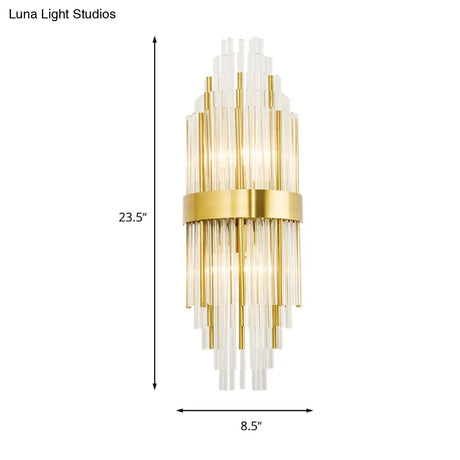 Golden Crystal Layered Sconce Light For Living Room - Modern Wall Mounted Lamp (2 Lights)