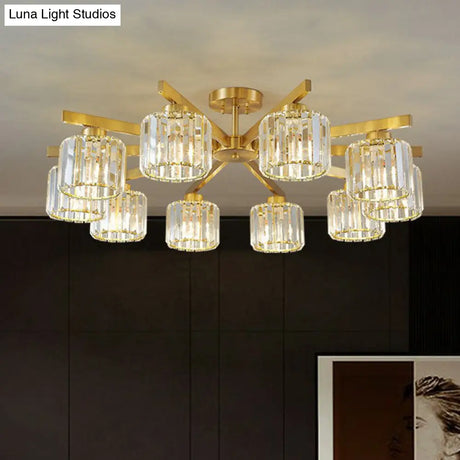 Golden Crystal Prism Sputnik Chandelier - Modern Suspension Light For Living Room