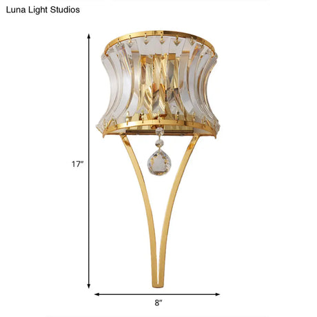 Golden Curved Metal Wall Sconce With Clear Crystal Prism