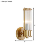 Golden Cylindrical Crystal Wall Sconce - Modernist 1/2-Light Corridor Fixture