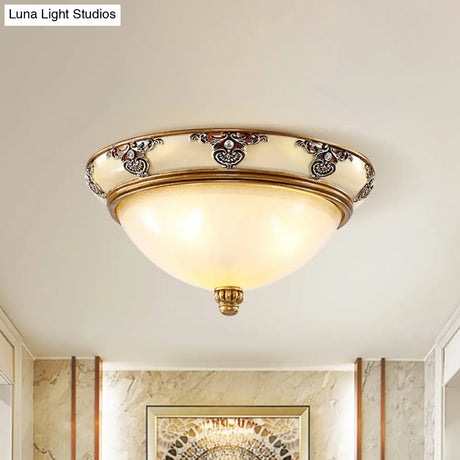 Golden Dome Opal Glass Flush Mount Ceiling Light Fixture - Classic Design 3 - Bulb 15’/19’ Width