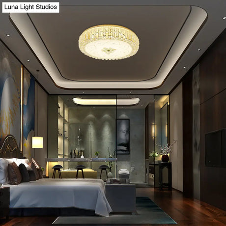 Golden Drum Flushmount Lighting: Modern Crystal And Glass Multi Light Ceiling Lamp (16’/19.5’