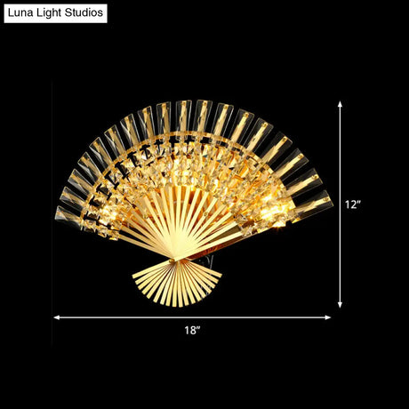 Golden Fan Sconce Lamp: Vintage Style With 3 Lights Clear Crystal Decoration