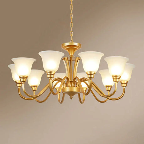 Golden Flared Ceiling Light Traditional Chandelier - Frosted Glass For Living Room 10 / Gold