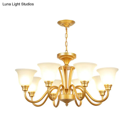 Golden Flared Ceiling Light Traditional Chandelier - Frosted Glass For Living Room