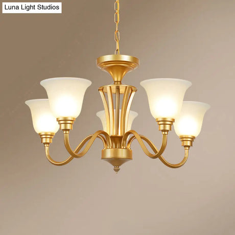 Golden Flared Ceiling Light Traditional Chandelier - Frosted Glass For Living Room