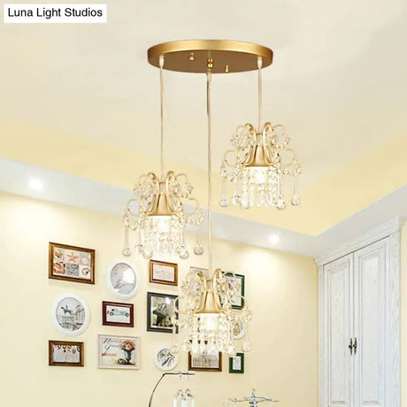Golden Flared Semi Flush Mount Traditional 3 - Light Dining Room Ceiling Fixture With Crystal