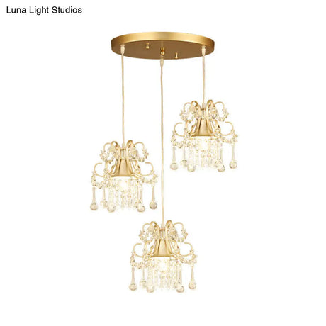 Golden Flared Semi Flush Mount Traditional 3 - Light Dining Room Ceiling Fixture With Crystal