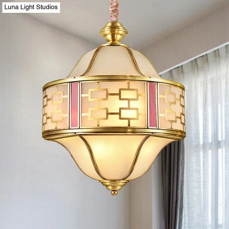 Golden Milglass Colonial Porch Chandelier - Double Bell Pendant With 6 Heads