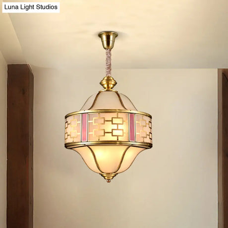 Golden Milglass Colonial Porch Chandelier - Double Bell Pendant With 6 Heads