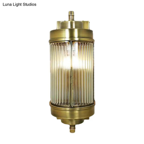 Golden Ribbed Glass Wall Sconce Lamp With 1 Head - Colonial Style