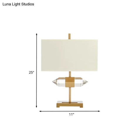 Golden Simplicity: 1-Light Table Lamp With Rectangle Fabric Shade And Crystal Prism Decor
