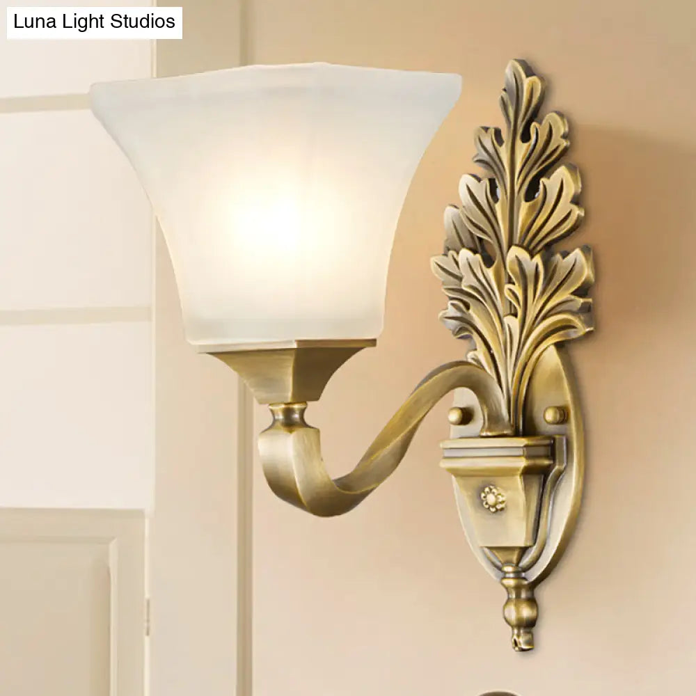 Golden Vintage Opal Glass Bell Shade Sconce Light - Stylish Wall Mount Lighting For Living Room